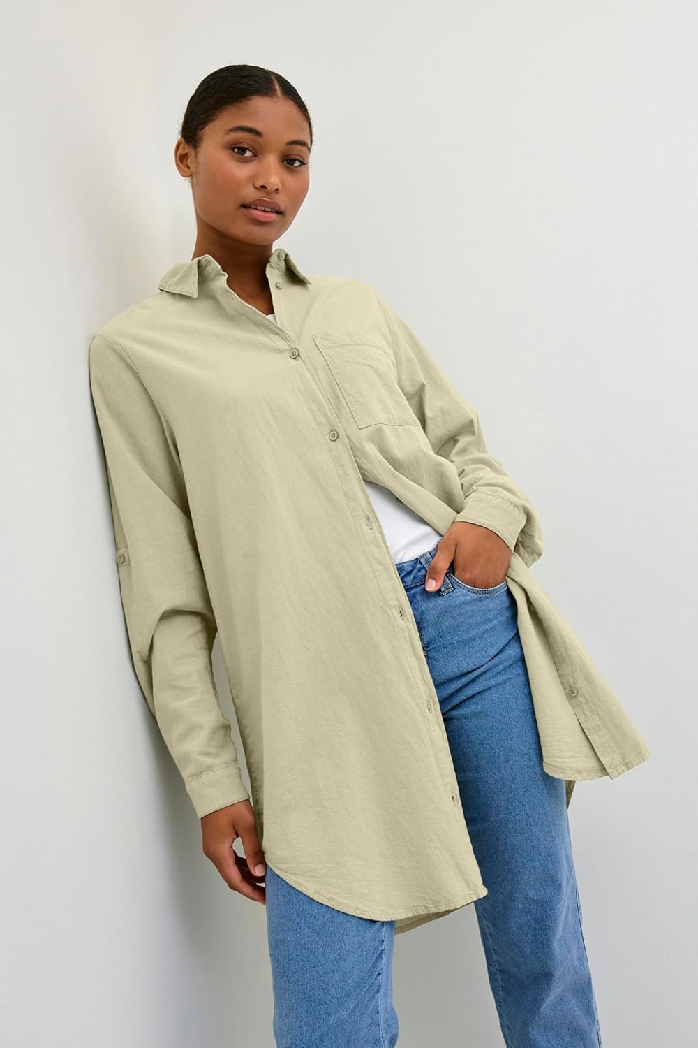 KAFFE Langarm - Hemd KAnaya Damen Hemd Langarm Kragen Lang Casual Hemdbluse