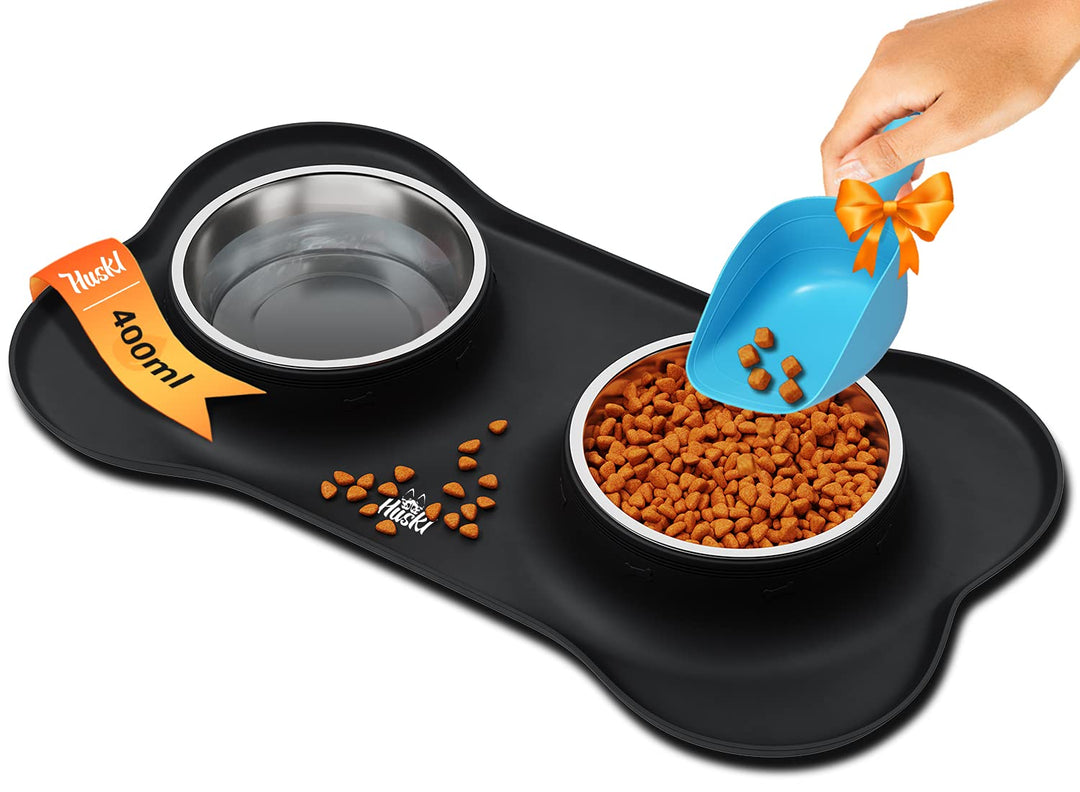 Huskl Katzenfressnapf Hundenapf Set mit Unterlage aus Silikon Katzennapf rutschfest für Hunde Katzen