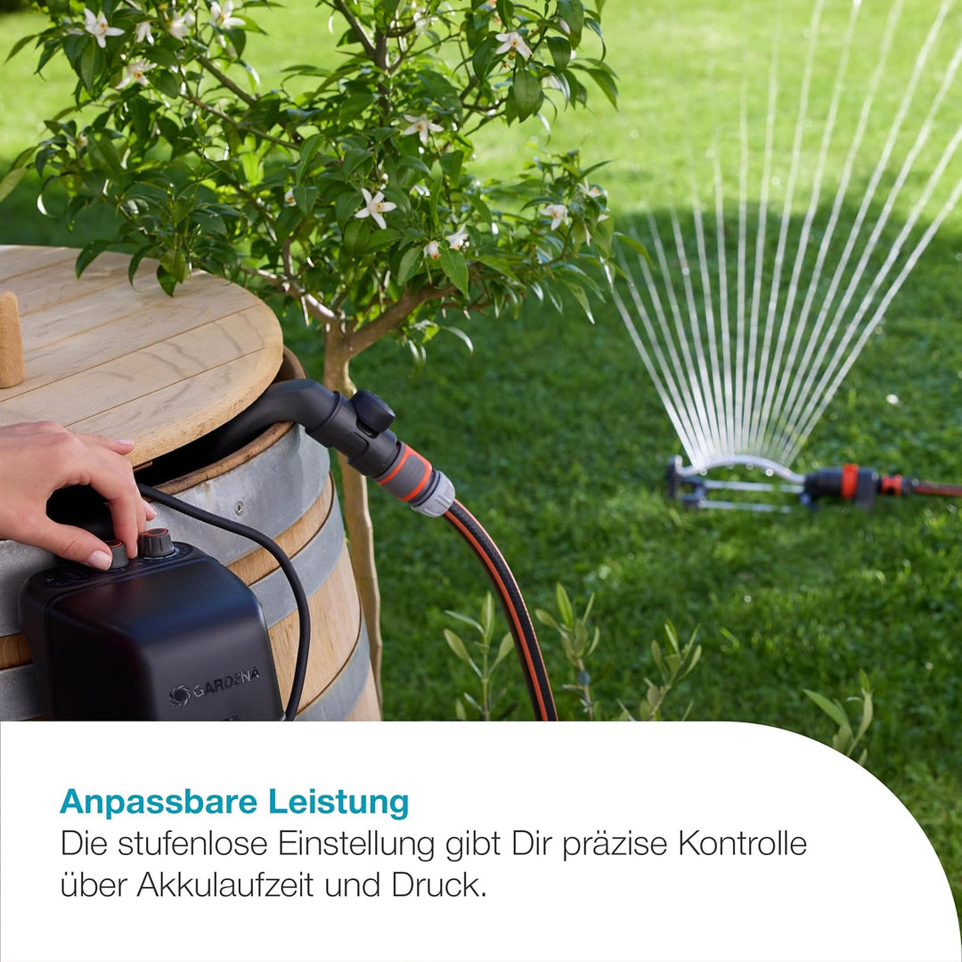 Gardena Akku-Regenfasspumpe 2600 Comfort 18V P4A Ready-To-Use Set Pumpen: Bewässerungsplaner, Stufen