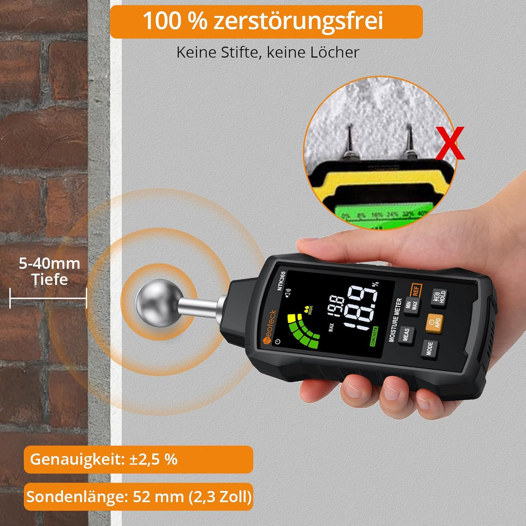 Neoteck Pinless Feuchtigkeitsmesser mit Farb-LCD und akustischem Alarm Sonden-Feuchtigkeitsmessgerät
