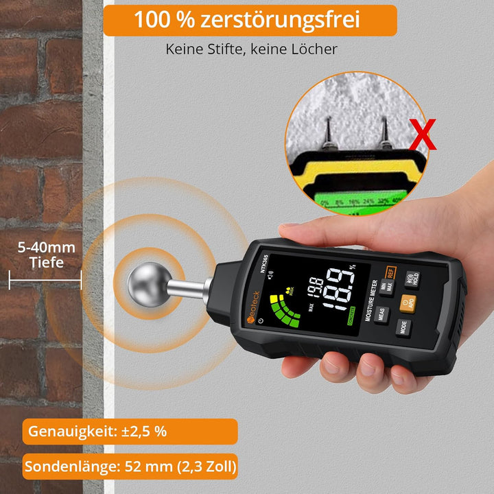 Neoteck Pinless Feuchtigkeitsmesser mit Farb-LCD und akustischem Alarm Sonden-Feuchtigkeitsmessgerät