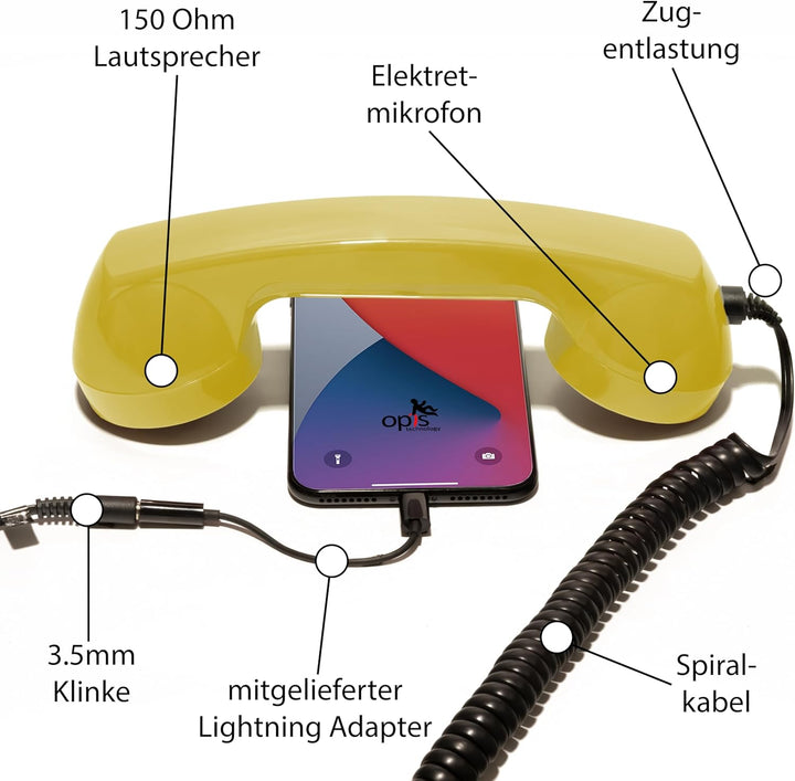 Retro Handyhörer für Apple iPhones mit Lightning (passender Adapter mit inbegriffen) in der Form ein