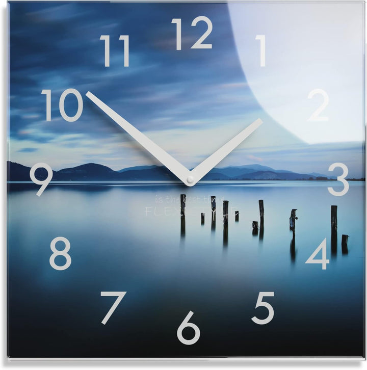 FLEXISTYLE Wanduhr küche Wohnzimmer 30 x 30 cm, aus Glas, mit Direktdruck eckig modern (Paradies), P