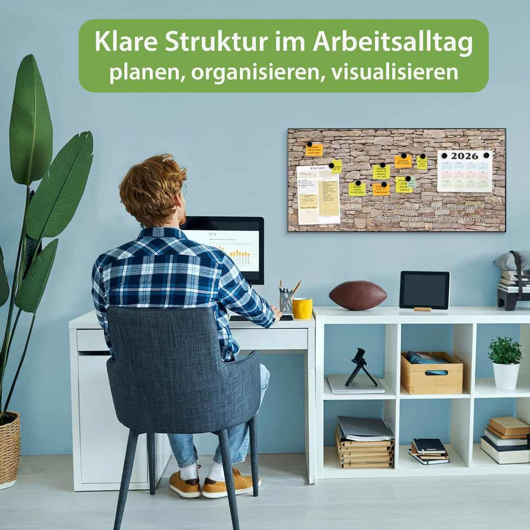 banjado Magnettafel schwarz 78 x 37cm / Magnetwand Metall/Magnetpinnwand als Memoboard/Pinnwand Magn