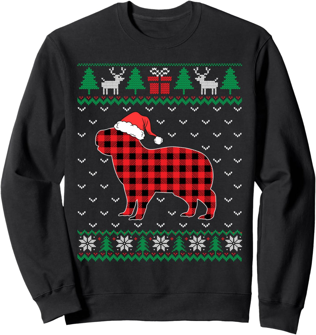Capybara Weihnachtspullover mit rotem Karomuster Sweatshirt