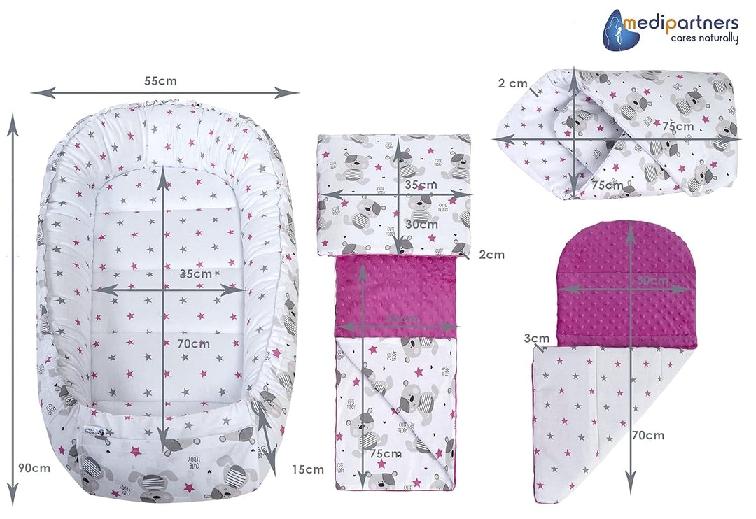 Medi Partners 5 teilig Babynestchen Set Babynest 100x60x15 herausnehmbarer Einsatz Bett Kuschelnest