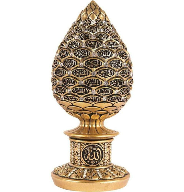 Islamische Tischdeko Gold Ei Skulptur Figur Arabisch 99 Namen Allahs ESMA Asma al Husna (Gold, 6,3)