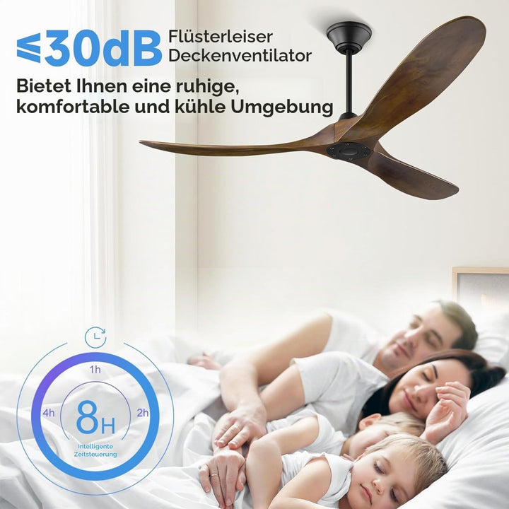 178cm grosser Outdoor-Deckenventilator,moderner rustikaler Holz-Deckenventilator ohne Licht mit Fern