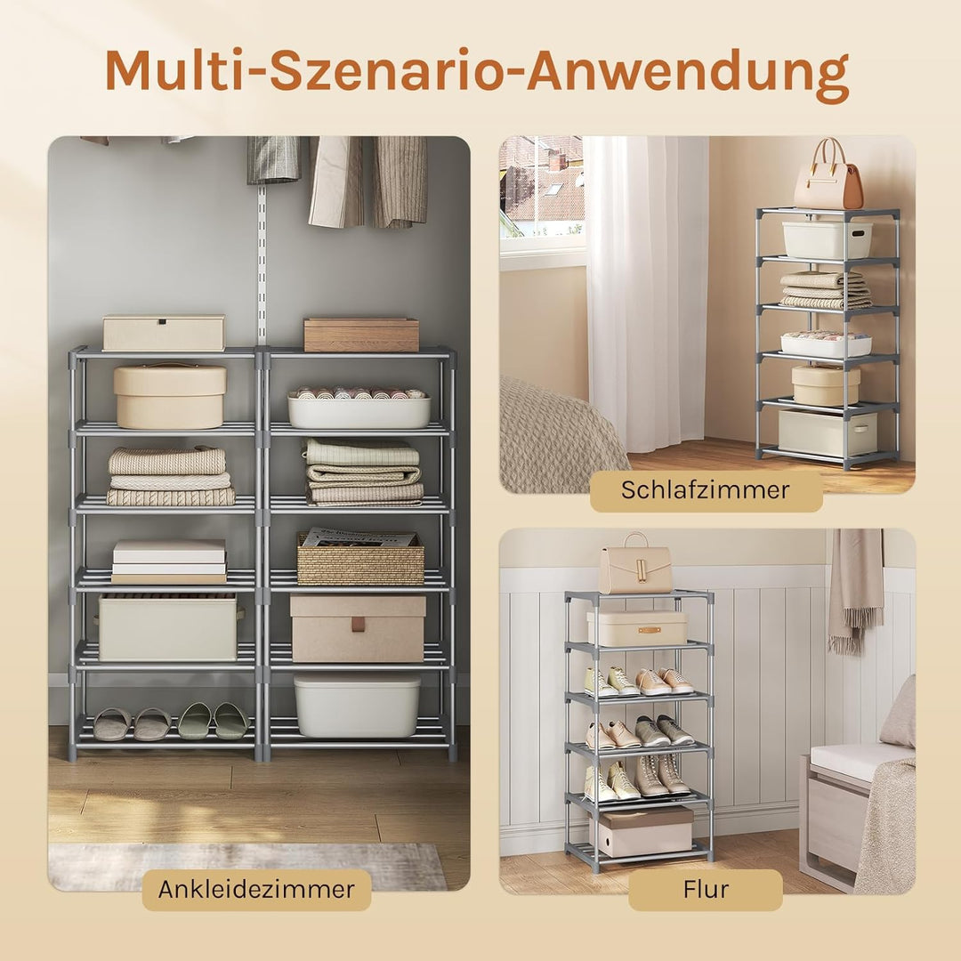 WOLTU Schuhregal schmal 6 Ebenen, Schuhorganizer Schuhaufbewahrung platzsparend, offener Schuhschran