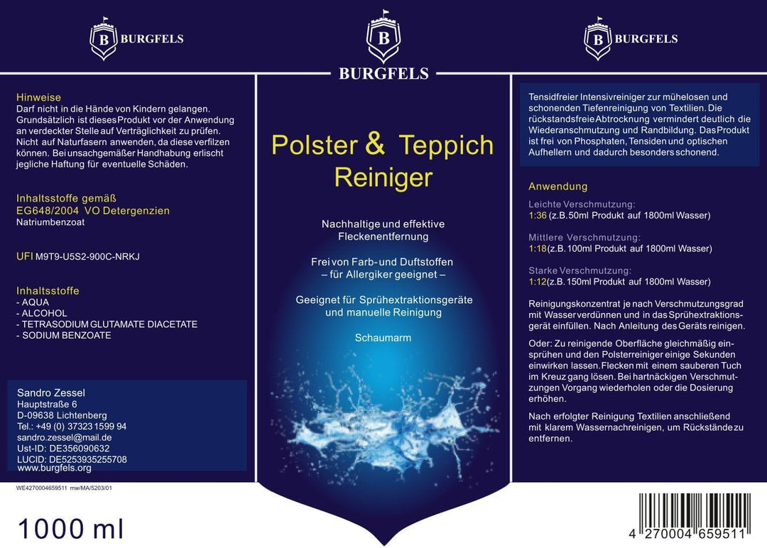 Polsterreiniger Waschsauger Reinigungsset mit Mikrofasertuch [Duft neutral] Teppichreiniger Mittel,