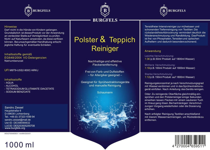 Polsterreiniger Waschsauger Reinigungsset mit Mikrofasertuch [Duft neutral] Teppichreiniger Mittel,