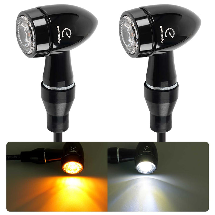 evermotor Universal CNC 12V 2 Stück E32 Mini LED Blinker Motorrad Bullet Aluminiumschale mit schöner