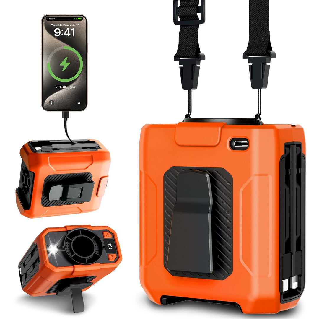 Tragbarer Taillen Clip Ventilator, Ventilator Akku 10000mAh Wiederaufladbare, 5 Gebläsestufe‌, 18000