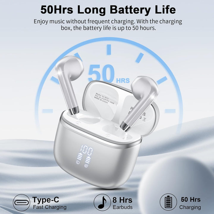 Bluetooth Kopfhörer, Kopfhörer Kabellos Bluetooth 5.4 mit 4 ENC Noise Cancelling Mic, 50H Spielzeit