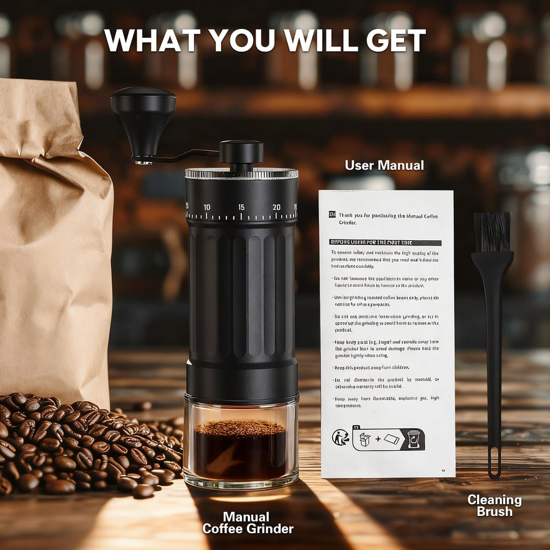 Manuelle Kaffeemühle, Tragbare Manuelle Handkaffeemühle mit 30g Kapazität, 40 verstellbare Einstellu
