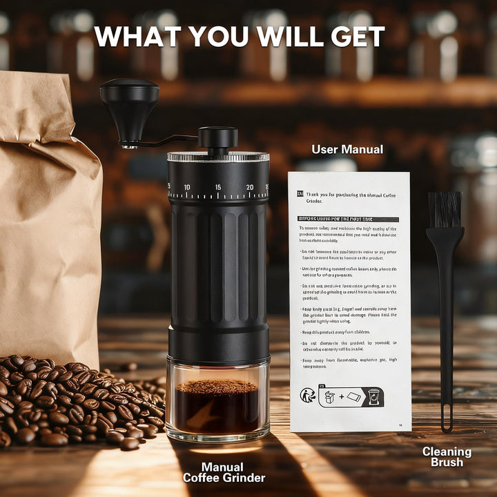 Manuelle Kaffeemühle, Tragbare Manuelle Handkaffeemühle mit 30g Kapazität, 40 verstellbare Einstellu