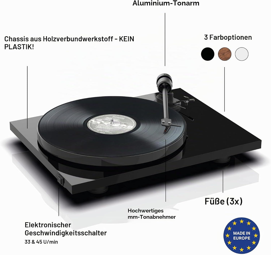 Pro-Ject E1, Plug &amp; Play Einsteiger Plattenspieler mit OM5e System und elektronischer Geschwindigkei