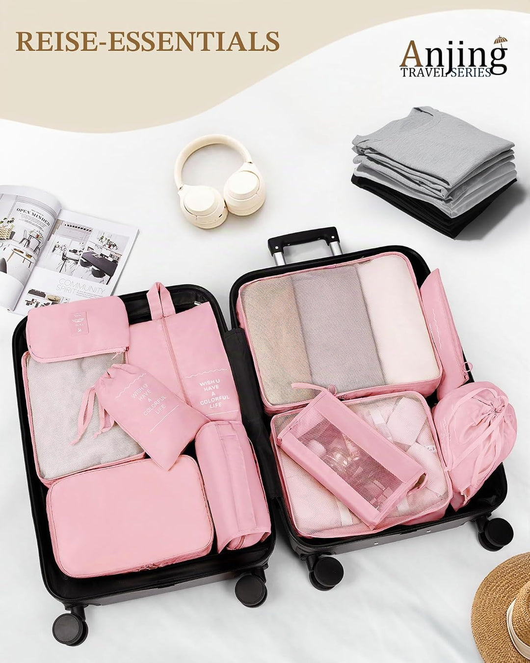 koffer Organizer 11-teilig, Packing Cubes, leichte Reisegepäck-Organizer, platzsparend, wasserdicht,