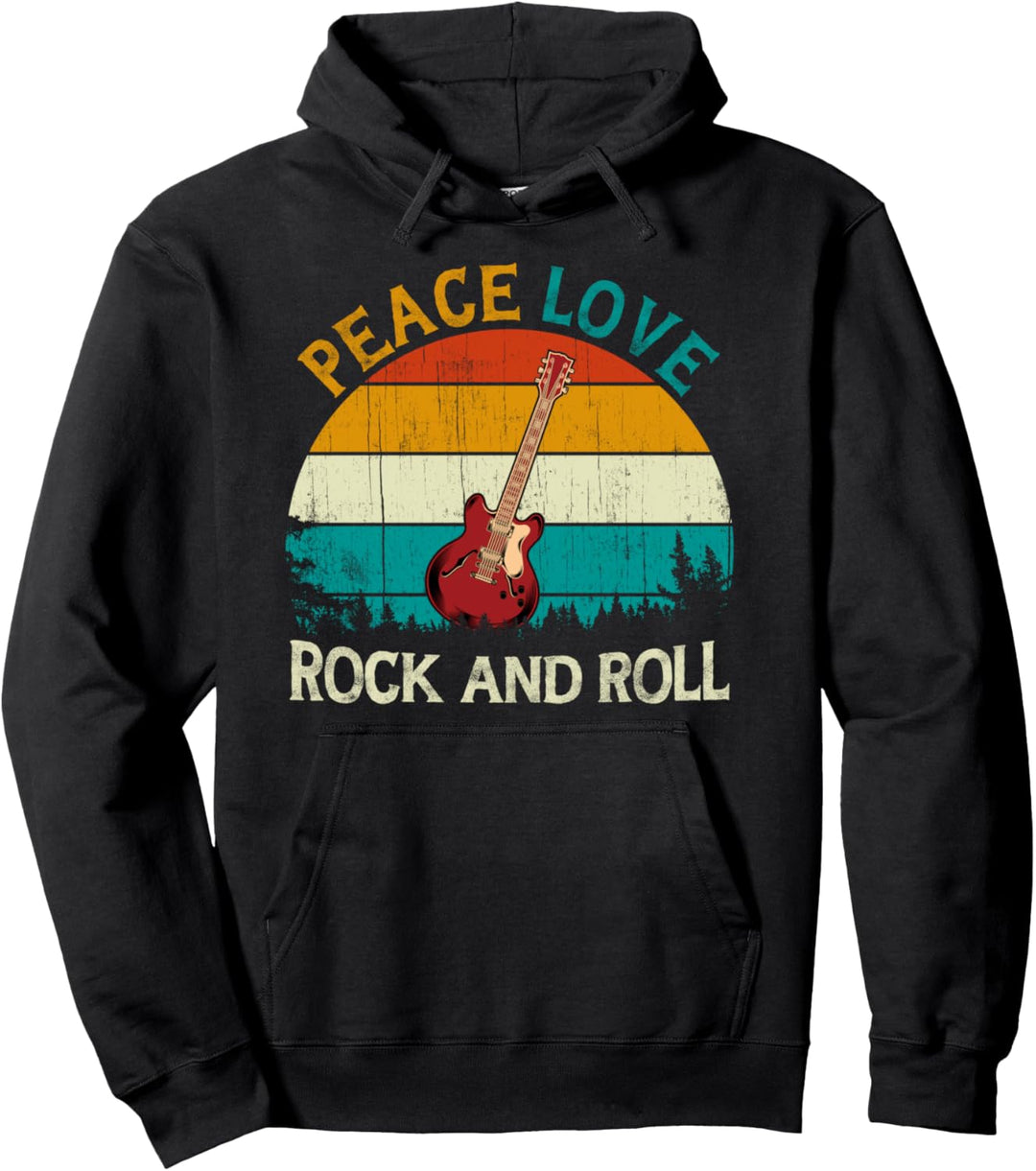 Guitar Music Vintage Retro Style Peace Love Rock And Roll Pullover Hoodie