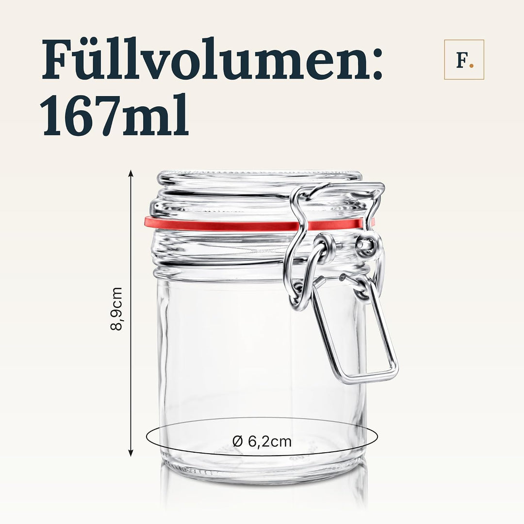 Flaschenbauer - 8 kleine Drahtbügelgläser 167 ml, verwendbar als Einmach- und Fermentierglas, zur Au