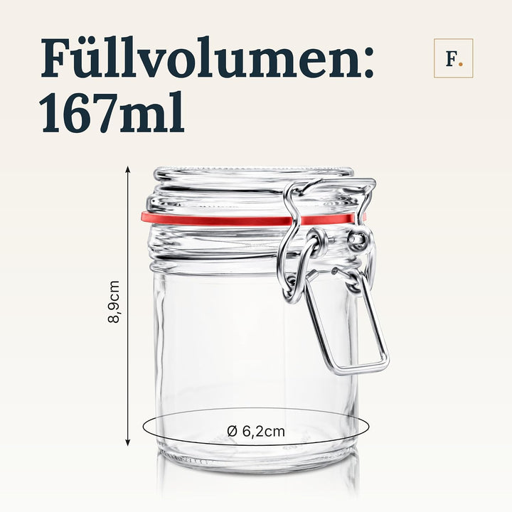 Flaschenbauer - 8 kleine Drahtbügelgläser 167 ml, verwendbar als Einmach- und Fermentierglas, zur Au