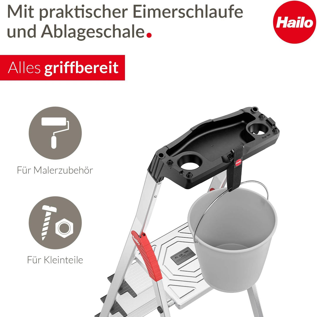 Hailo L80 ComfortLine Alu-Sicherheits-Stehleiter - klappbare Leiter mit 4 XXL Stufen und Ablageschal