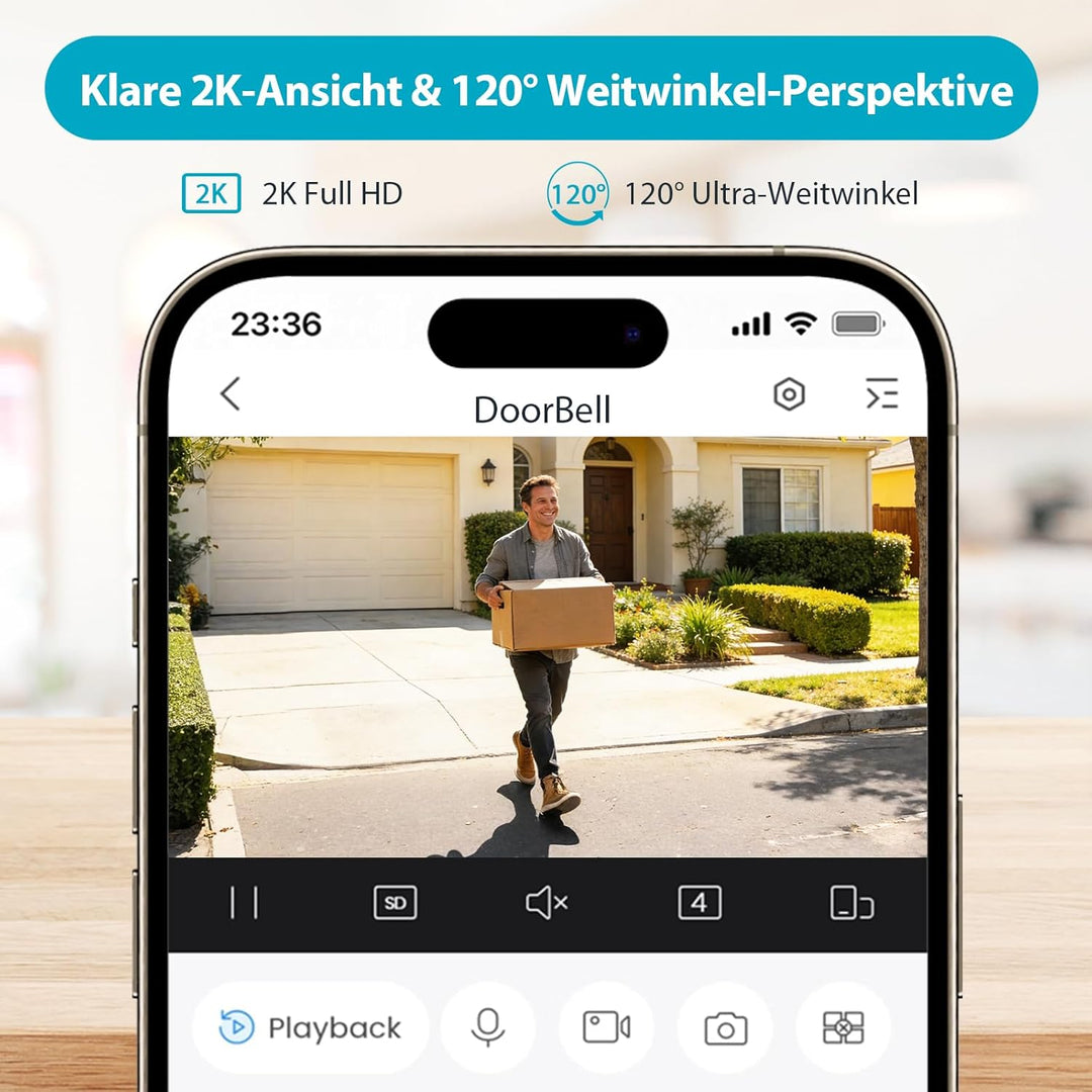 Dahua Video-Türklingel - 2K WLAN Türklingel mit Kamera | 4MP, 120° Weitwinkel, KI-Erkennung von Pers