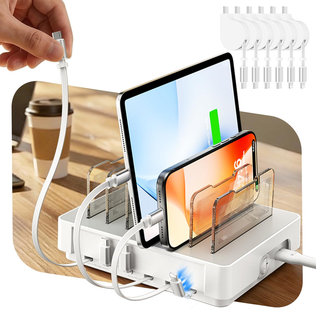 SooPii HomeHub H1 Ladestation für mehrere Geräte,verbessertes 6Port Schnellladegerät mit 6 einziehba