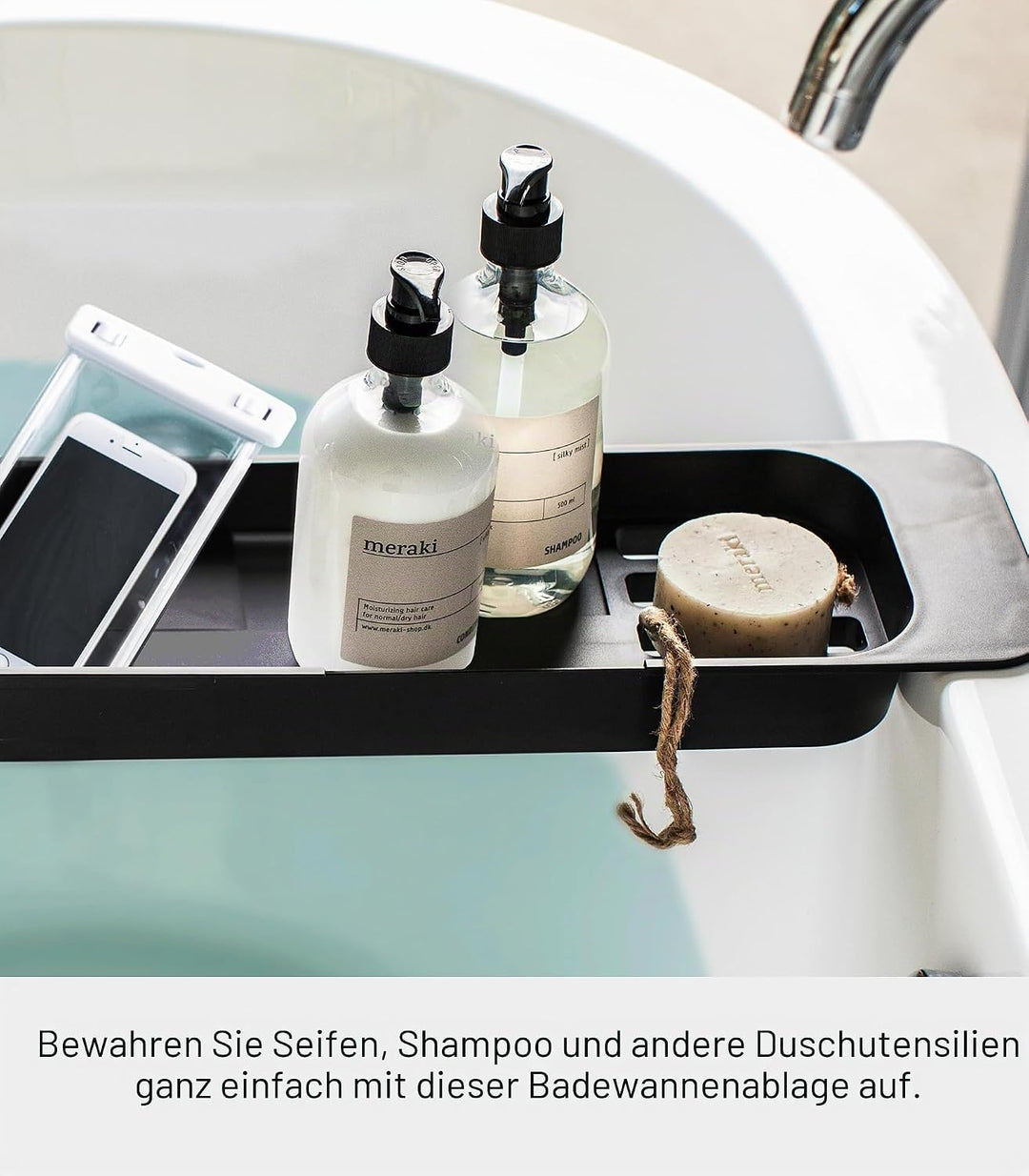 Extendable bathtub tray - Tower - black Schwarz, Schwarz