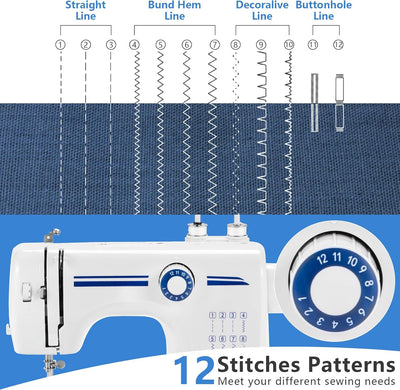 Nähmaschine, Mini-Nähmaschine, tragbare elektrische Nähmaschine für Anfänger, 12 integrierte Stiche,