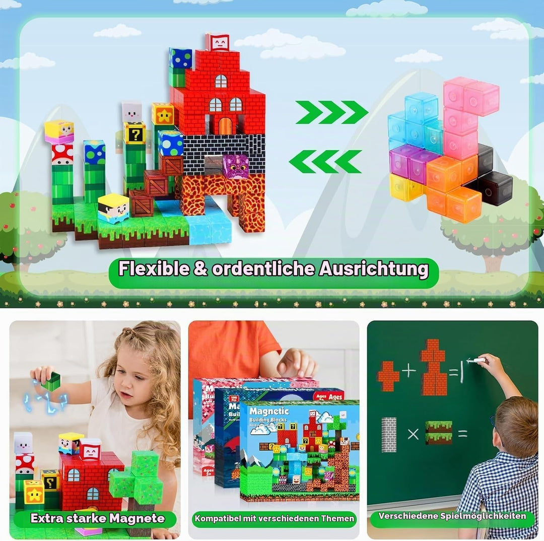 Magnetische Bausteine 150 Stück Magnetbausteine für Kinder Bauen Deine Abenteuerspiel Castle STEM Mo