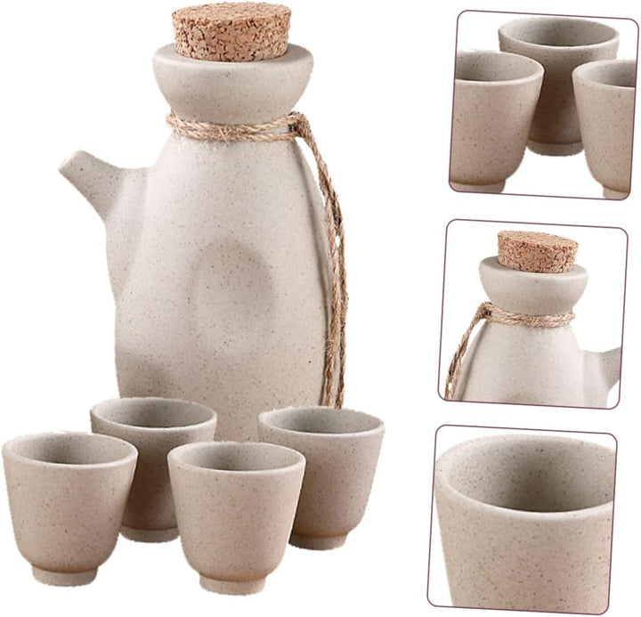 MAGICLULU Keramik Sake Satz Mit 300ml Flasche 4 x 50ml Becher Japanischer Stil Handpoliert Glasiert