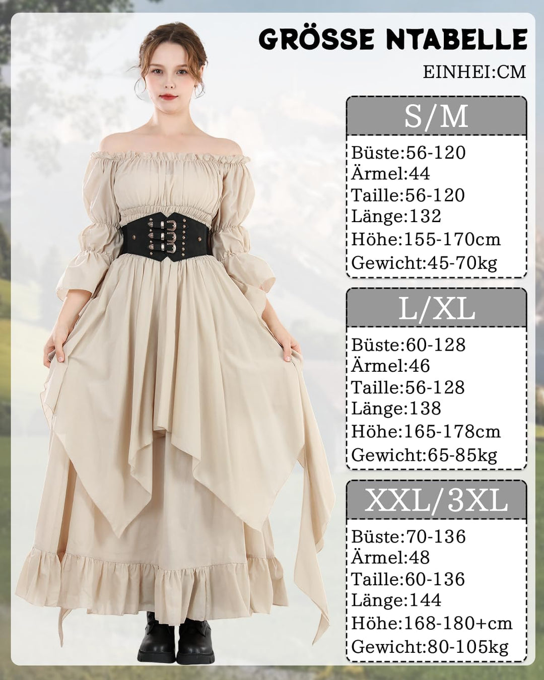 Fiamll Viktorianisches Kleid Renaissance Kostüm Frauen Gothic Hexenkleid Mittelalterliches Hochzeits