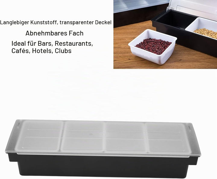 Zutatenbehälter mit Deckel, 4 Fächer Abnehmbare Obstdose, Transparenter Gewürzspender Snackteller Le