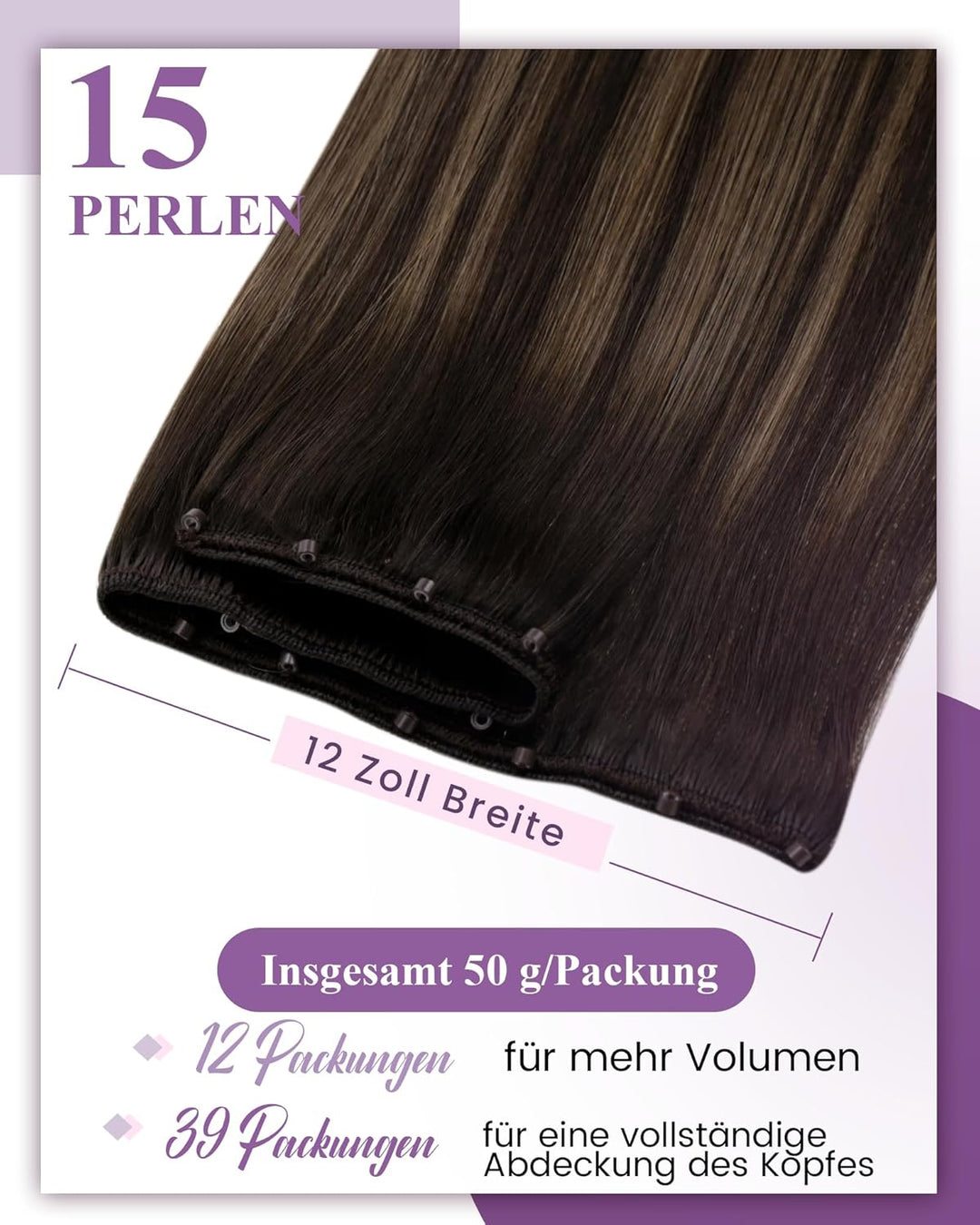 LaaVoo EZ Weft Extensions Echthaar Braun Balayage Microbeads Echthaar Extensions Glatt Micro Tressen