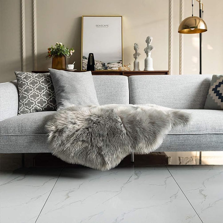 Faux Lammfell Schaffell Teppich Grau 40x60 cm, Longhair Flauschiger Teppiche Wohnzimmer Deko Weicher