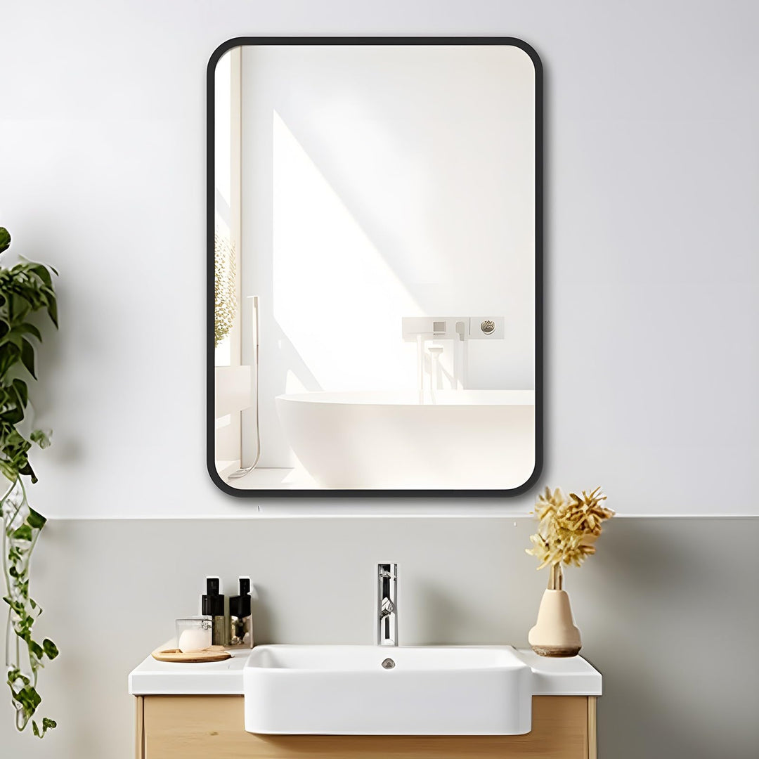 MIQU Badezimmerspiegel 80x60 cm Wandspiegel Gross Badspiegel ohne Beleuchtung Rechteckig mit Schwarz