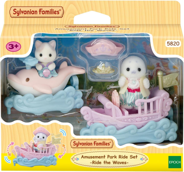 Sylvanian Families - 5820 Freizeitpark Spielset Wellenritt, samtige Tierfiguren, Robbe, Milchkatzen
