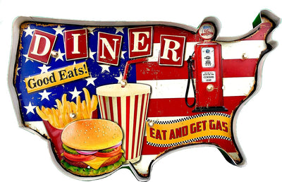 Vintage-Schild, Metall-Schild, beleuchtet, Handwerk, Zubehör, Dekoration, Retro American (American D