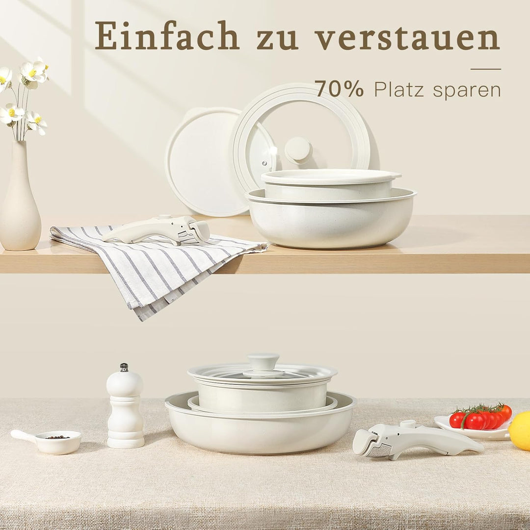 GiPP Pfannenset Topfset mit Abnehmbarer Griff, 15-Teilig Topfsets Induktion mit Keramik Antihaft Bes