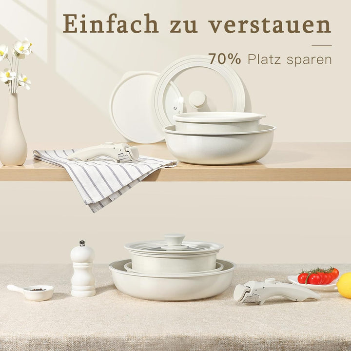 GiPP Pfannenset Topfset mit Abnehmbarer Griff, 15-Teilig Topfsets Induktion mit Keramik Antihaft Bes