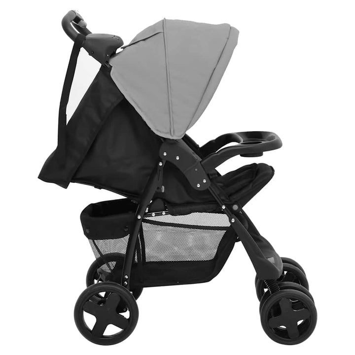 vidaXL 3-in-1 Kinderwagen Hellgrau und Schwarz Stahl, Grau