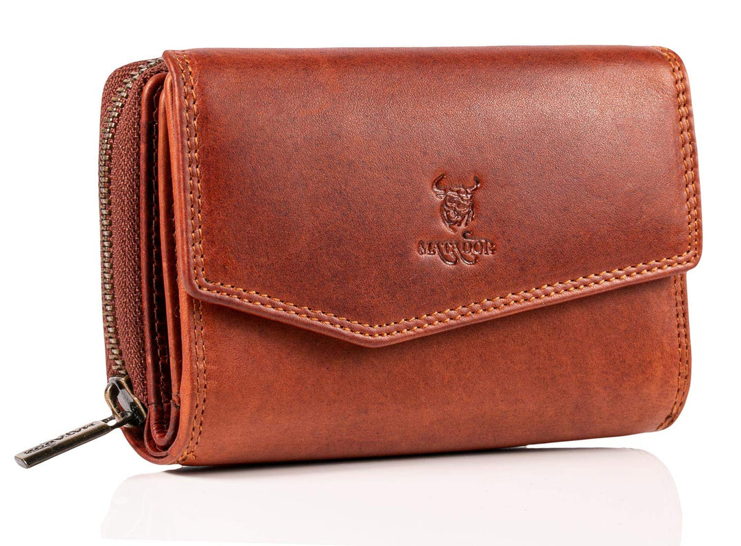 MATADOR RFID Blocker Leder Portemonnaie Damen Gross | Geldbeutel Portmonee Damen mit Geschenk-Box |