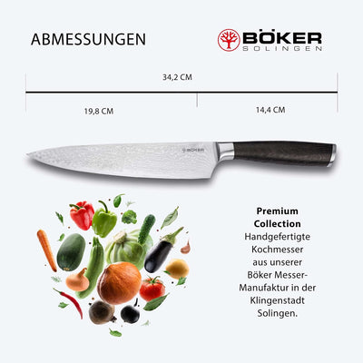 Böker SOLINGEN® Meisterklinge Damast Kochmesser mit Holz-Griff aus Räucher-Eiche - Profi Chef-Messer