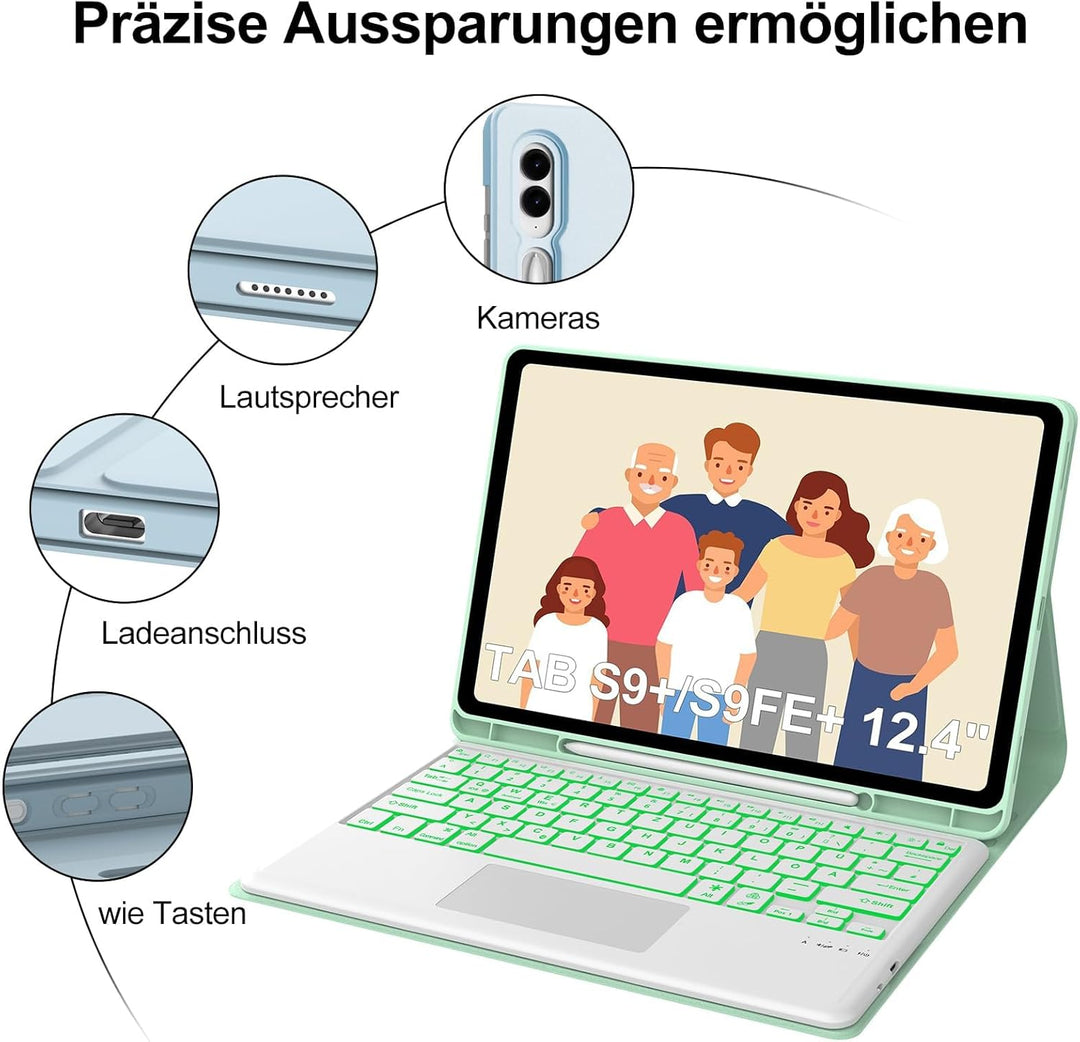 IVEOPPE Tastatur für Samsung Galaxy Tab S9FE Plus, Hülle mit Tastatur für Samsung Tab S9+ 12.4", Mag