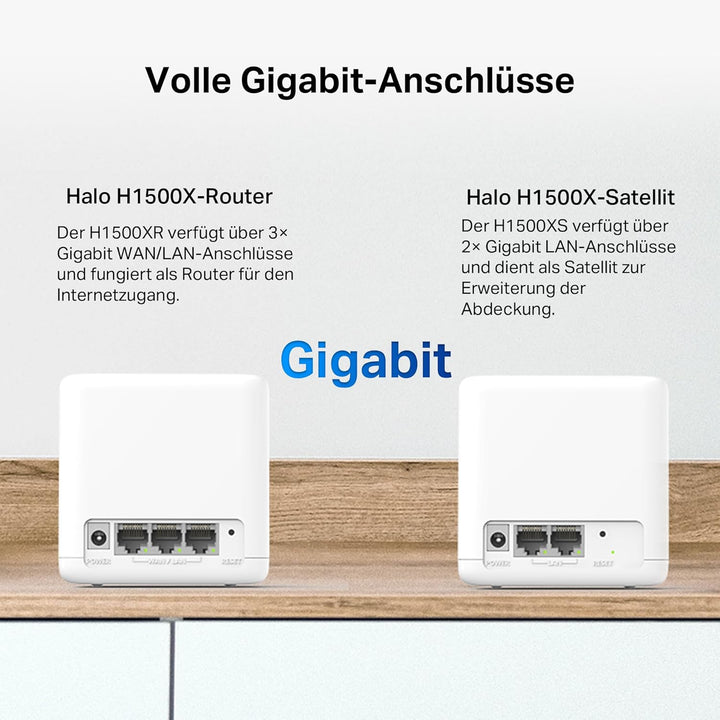 Mercusys Halo H1500X Wi-Fi 6 Mesh WLAN Set (2er Pack), AX1500 Dual Band Router & Repeater, Gigabit-P