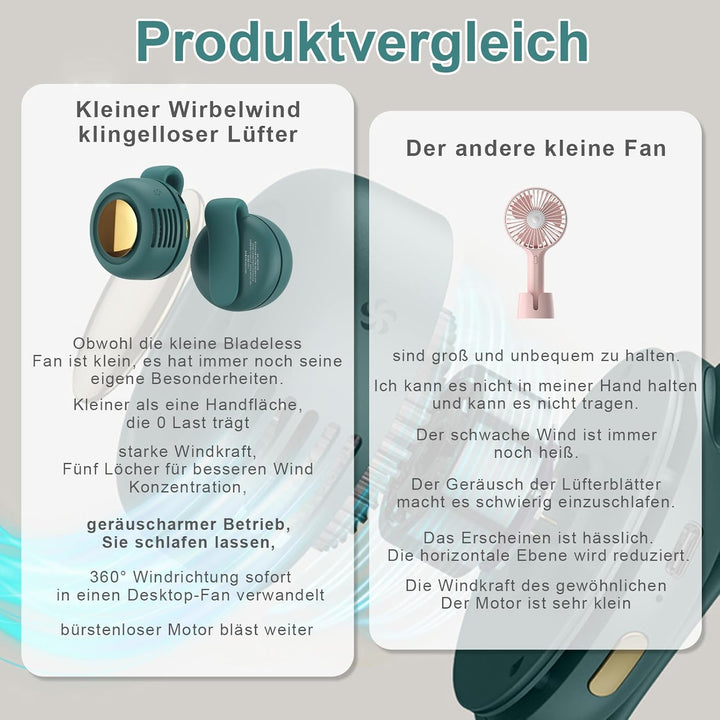 Small Clip Fan,Portable Silent Mini Bladeless Fan Clip On,Tragbarer Clip Ventilator,3 Geschwindigkei