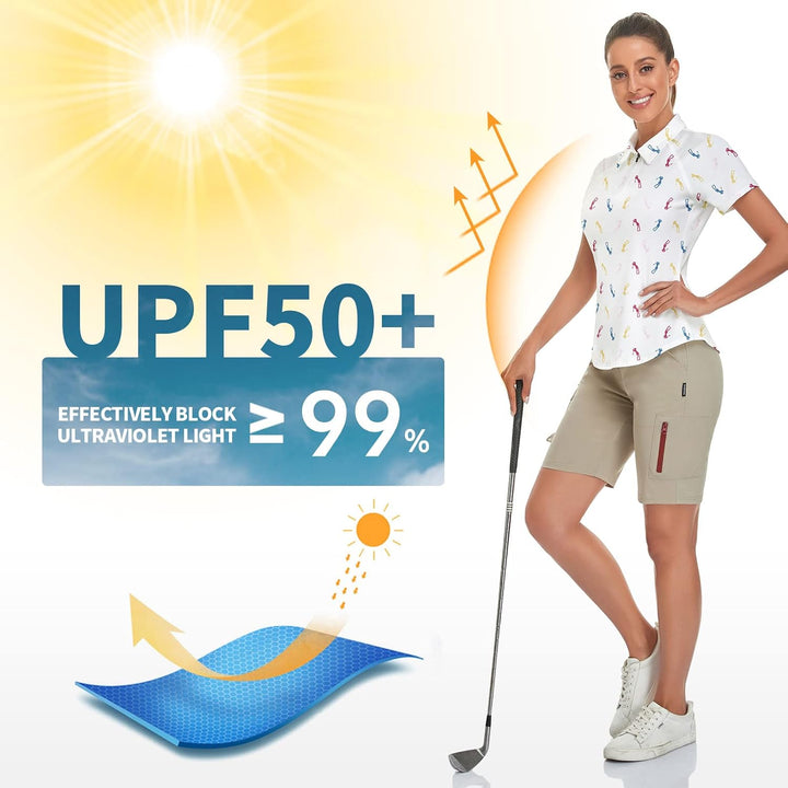 Soneven Atmungsaktiv Poloshirt Damen Kurzarm Leichtes Polohemd Sportshirt Tailliert UPF 50+ 1/4 Reis