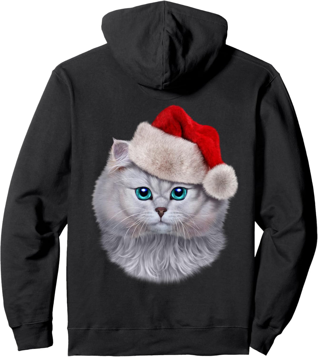 Weisse Katze mit Weihnachtsmütze Pullover Hoodie