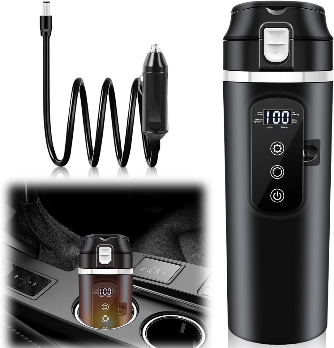 PORFOYO Wasserkocher Für Auto, 12V Auto Mini-Kaffee-Wasserkocher, 500ml, Schwarz, Bis Zu 100℃ Variab